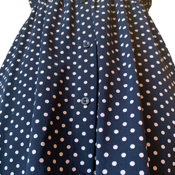 MONTEAU - Polka Dot Button Up Dress Navy Blue short sleeves - medium - Picture 6 of 11
